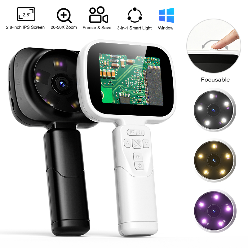 Metallurgical Microscope Inverted - 2.8インチIPS液晶画面搭載、HDカメラ付き、携帯型顕微鏡。100倍の倍率で、電子機器の修理や点検に最適なデジタル拡大鏡。