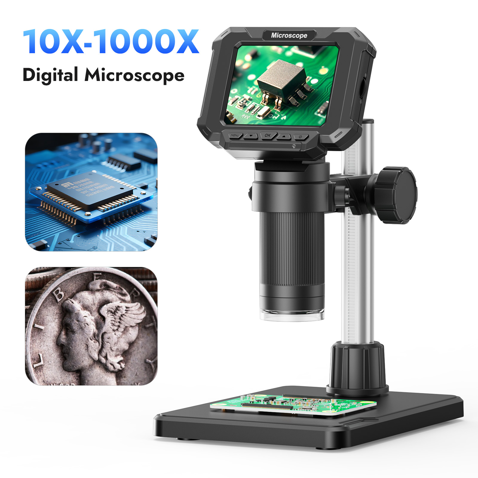 Metallurgical Microscope Inverted - デジタル顕微鏡 2.8インチ 1000倍拡大 コインマイクロスコープ 1080P HD