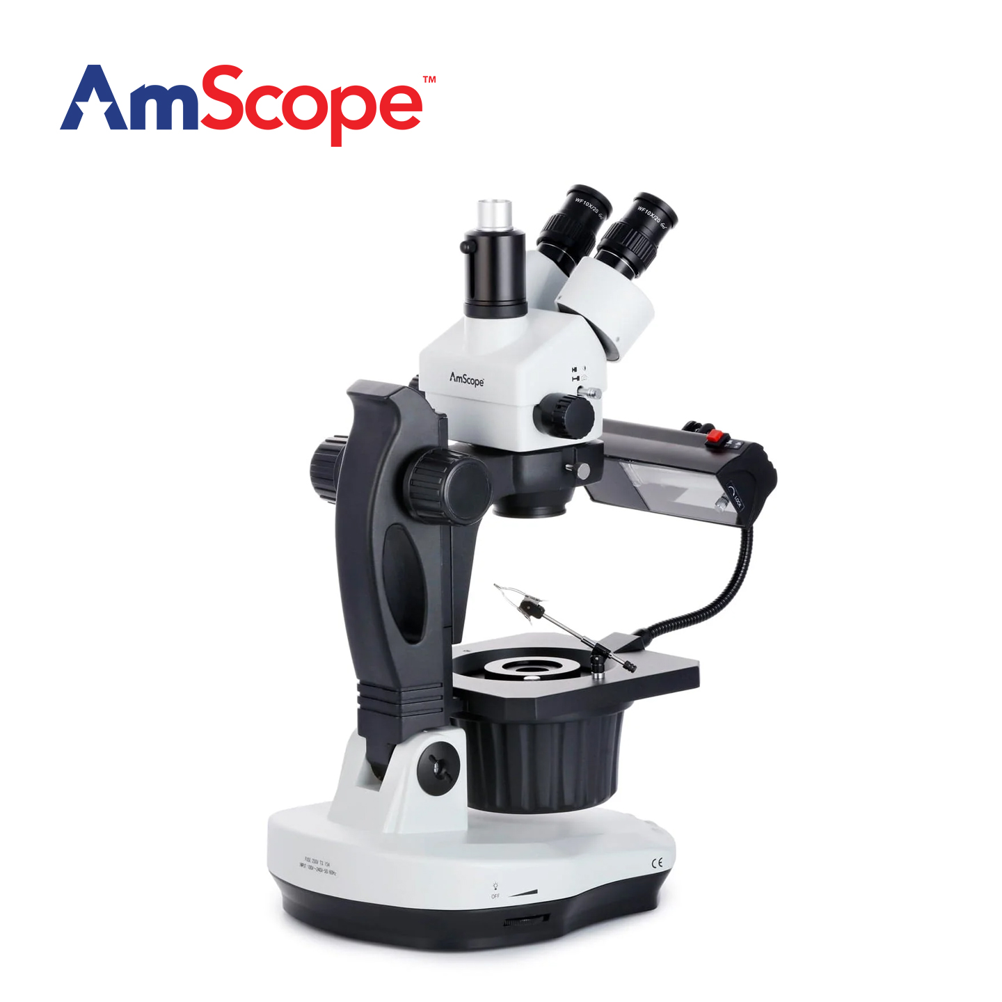 Gem Microscope Jeweler - AmScope GM400シリーズ アドバンスド ジュエルジェム ズーム三眼実体顕微鏡 トラックスタンド付き