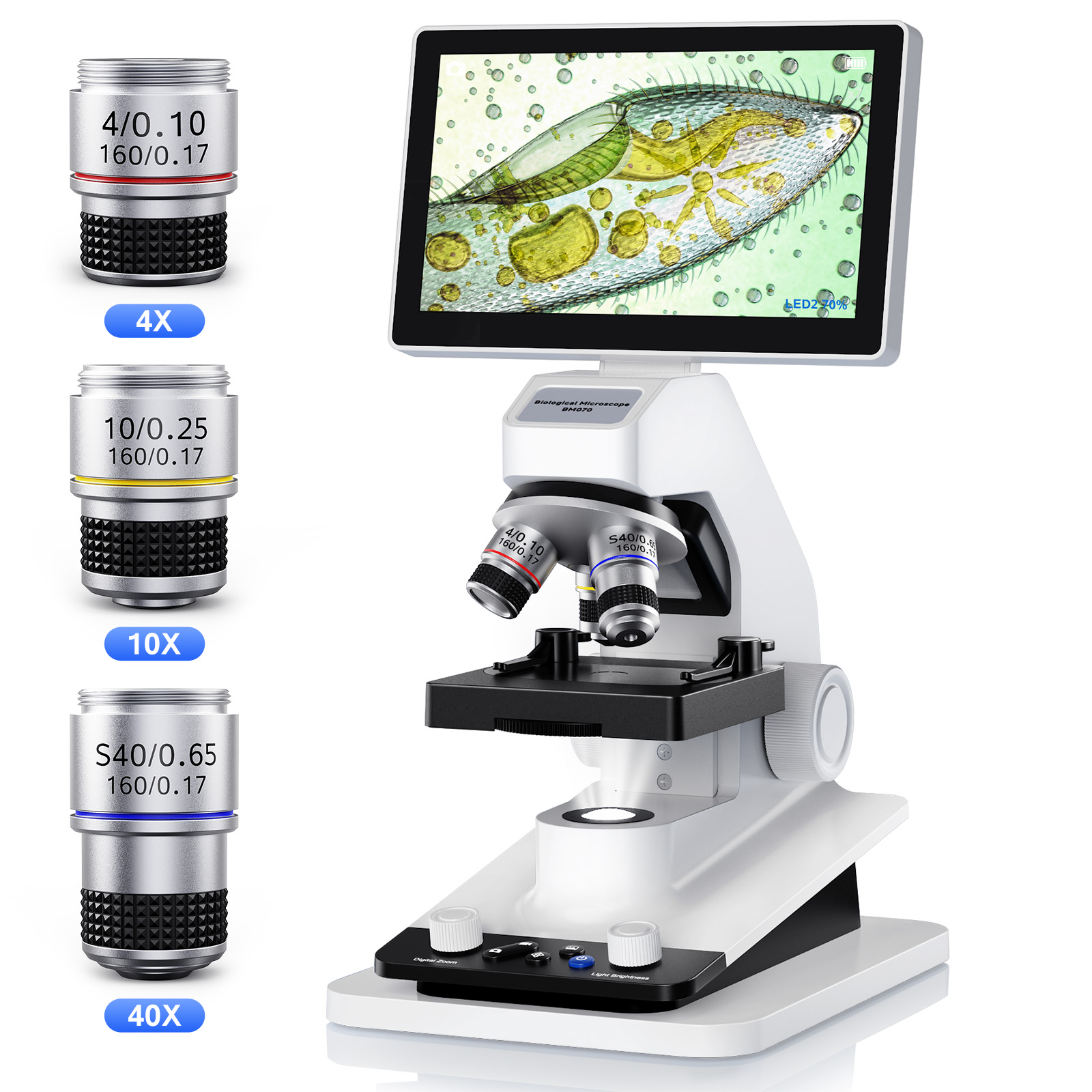 Digital Microscope With Screen 7 Inch - デジタル顕微鏡 USB 7インチスクリーン 子供・大人向け 1200倍 生物学教育用顕微鏡