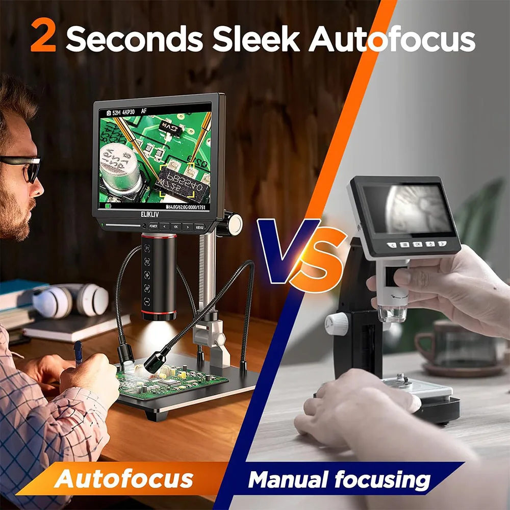 Digital Microscope 4K Hdmi 2000X - Elikliv オートフォーカス式デジタル顕微鏡 EM4K-AF 4K 2000倍 8インチ