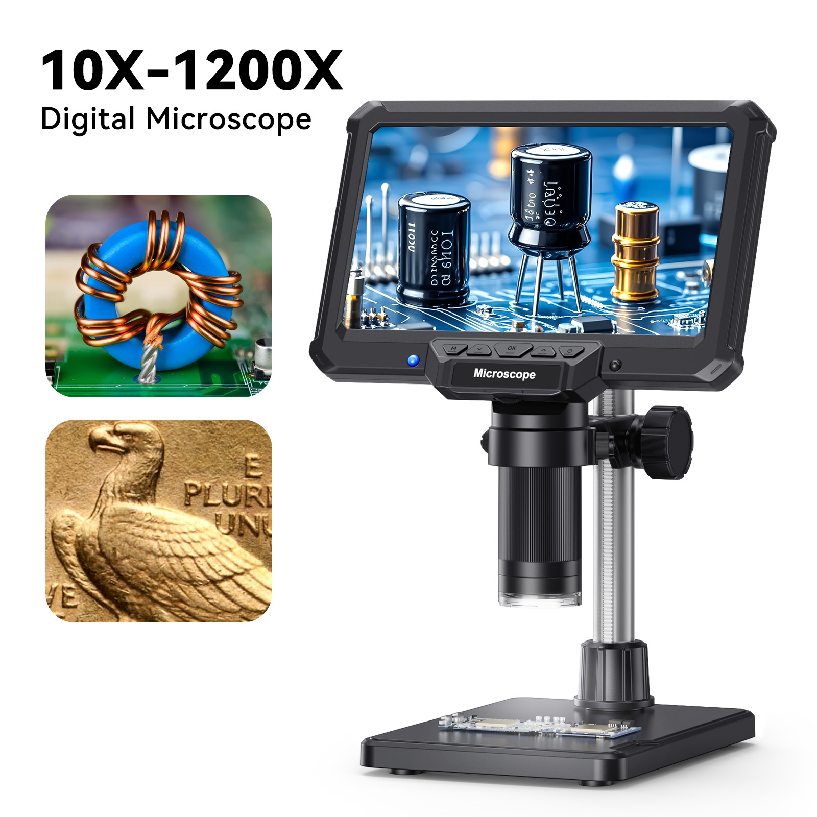 Digital Microscope With Screen 7 Inch - Hayve 7 インチデジタル顕微鏡ライト付き電子修理顕微鏡コイン、植物、PCB 16MP HD ビデオ顕微鏡、PC