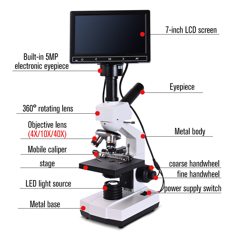 5MP HD プロフェッショナルダニ精子生物顕微鏡 LED  - Digital Microscope With Screen 7 Inch のレビューと価格