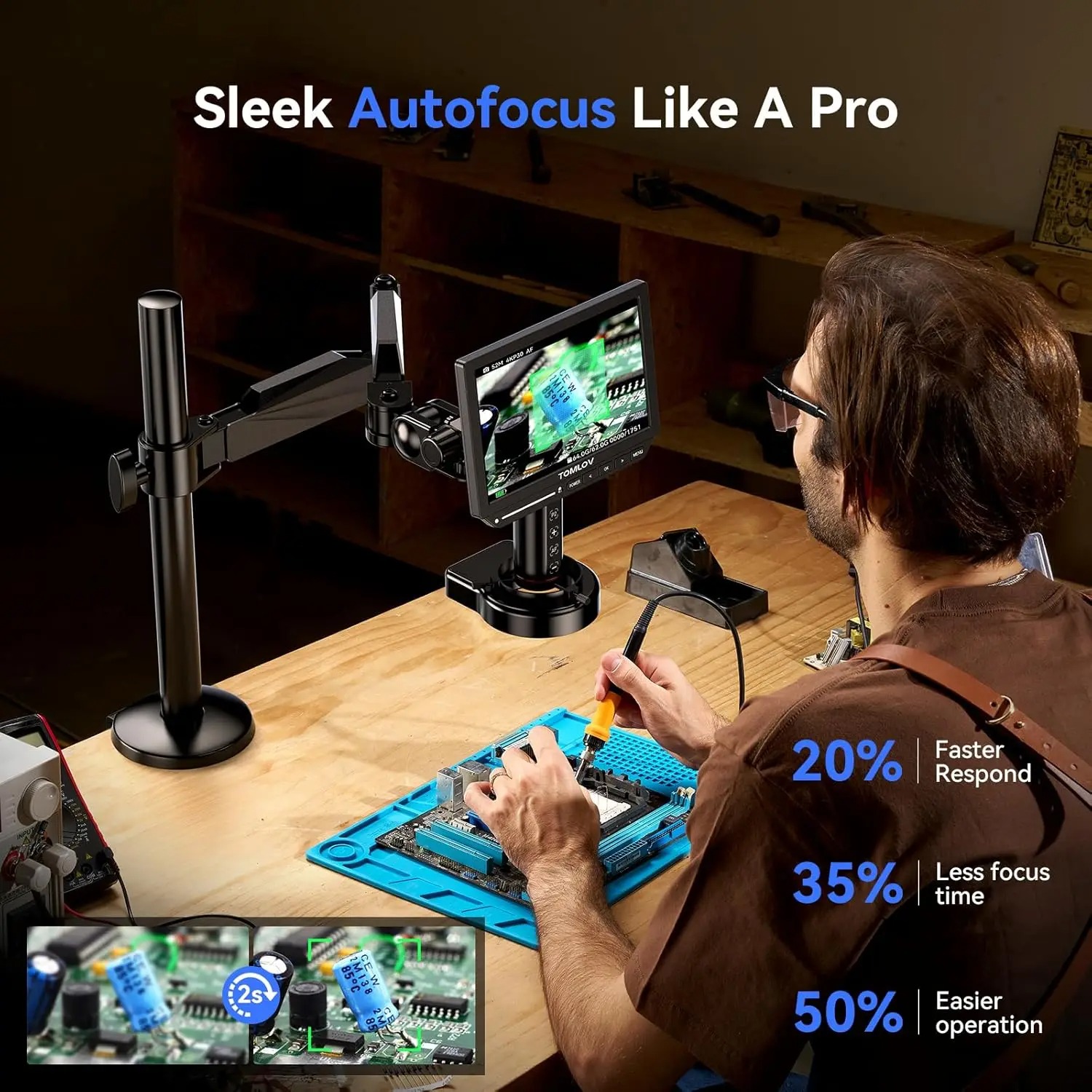 TOMLOV 8インチ デジタル顕微鏡 4K オートフォーカ - Digital Microscope 4K Hdmi 2000X のレビューと価格