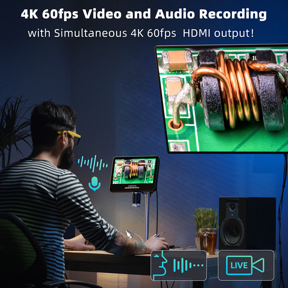 Andonstar 最初の 4K 60FPS AD210S- - Digital Microscope 4K Hdmi 2000X のレビューと価格
