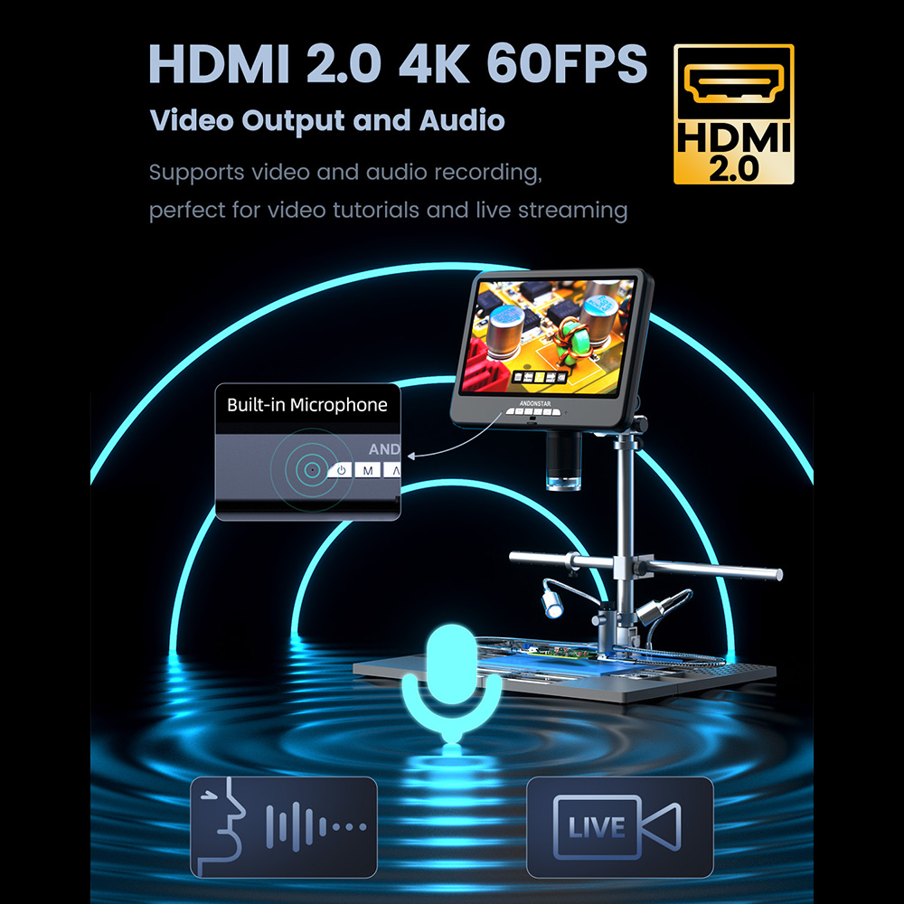 Andonstar-PCB修理用電子顕微鏡,はんだ付けツール - Digital Microscope 4K Hdmi 2000X のレビューと価格