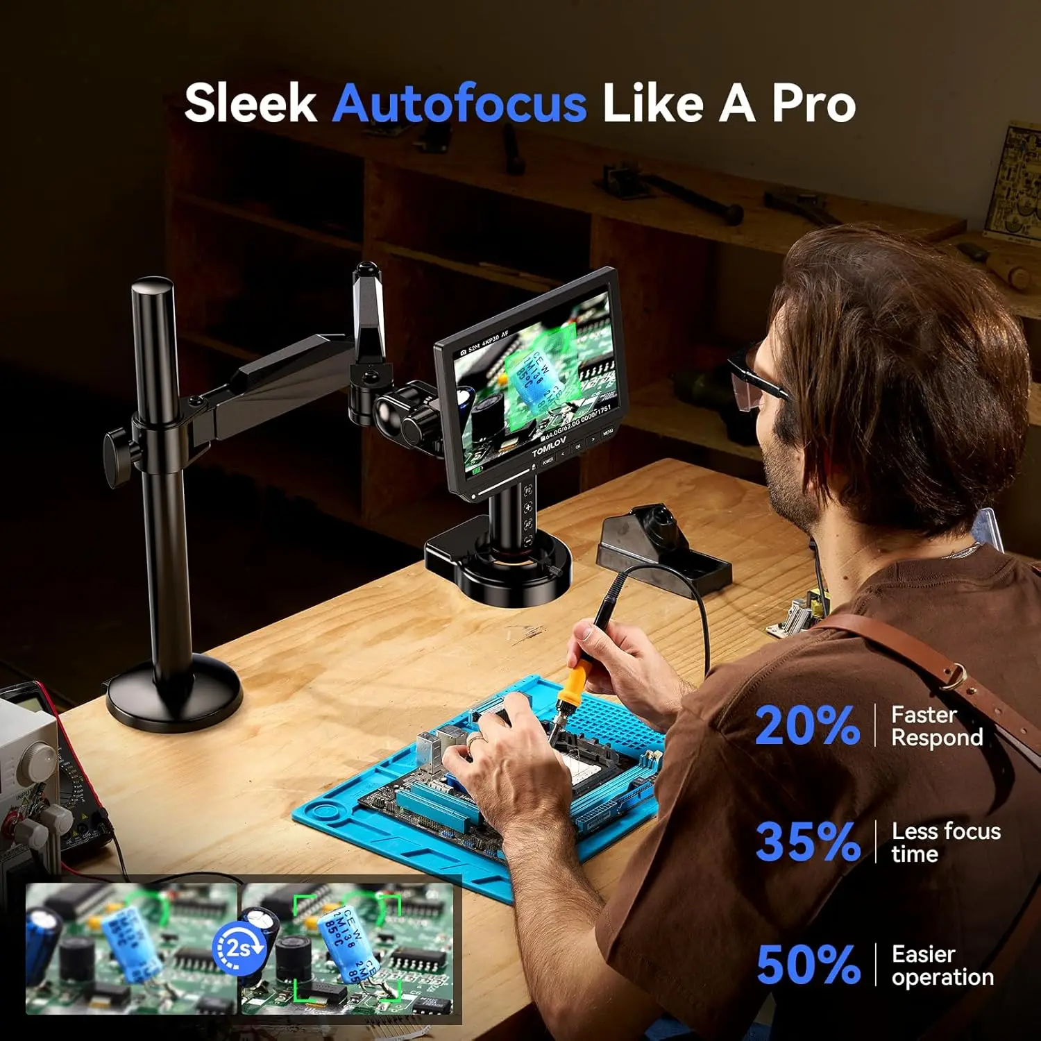TOMLOV TM4K-AF フレックスアームオートフォーカ - Digital Microscope 4K Hdmi 2000X のレビューと価格