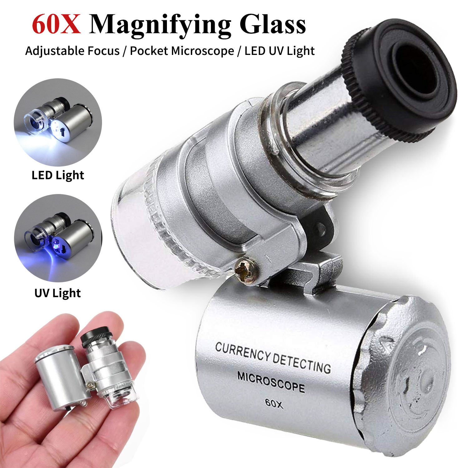 60x ジュエラーアイルーペ LED UV ライトポケット虫 - Gem Microscope Jeweler のレビューと価格