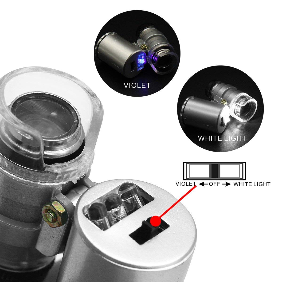 60x ジュエラーアイルーペ LED UV ライトポケット虫 - Gem Microscope Jeweler のレビューと価格